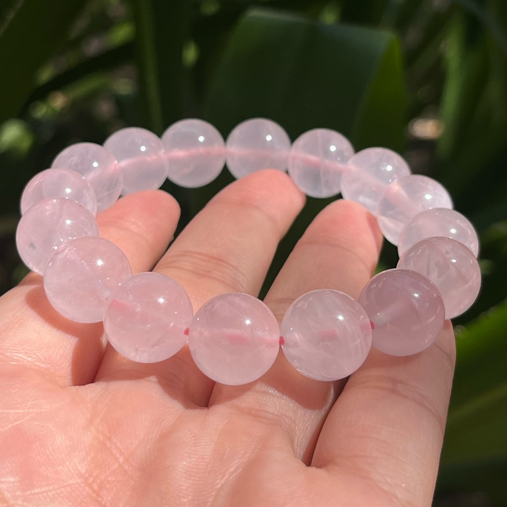 13.5mm chunky stretchable milky rose quartz bracelet